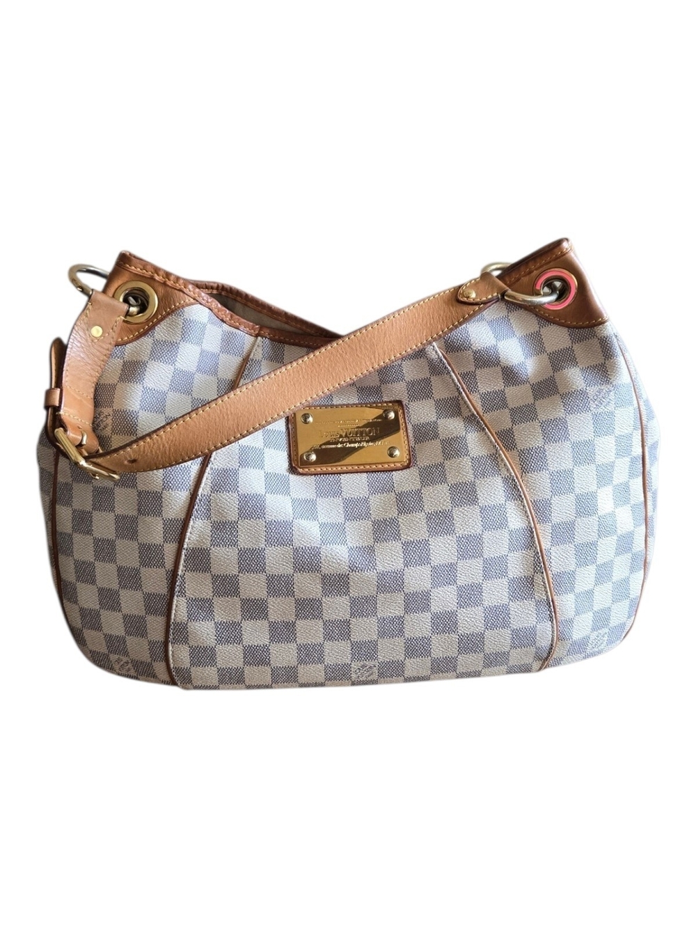 Louis Vuitton Damier Azur Shoulder Bag with Natural Leather and Gold Hardware